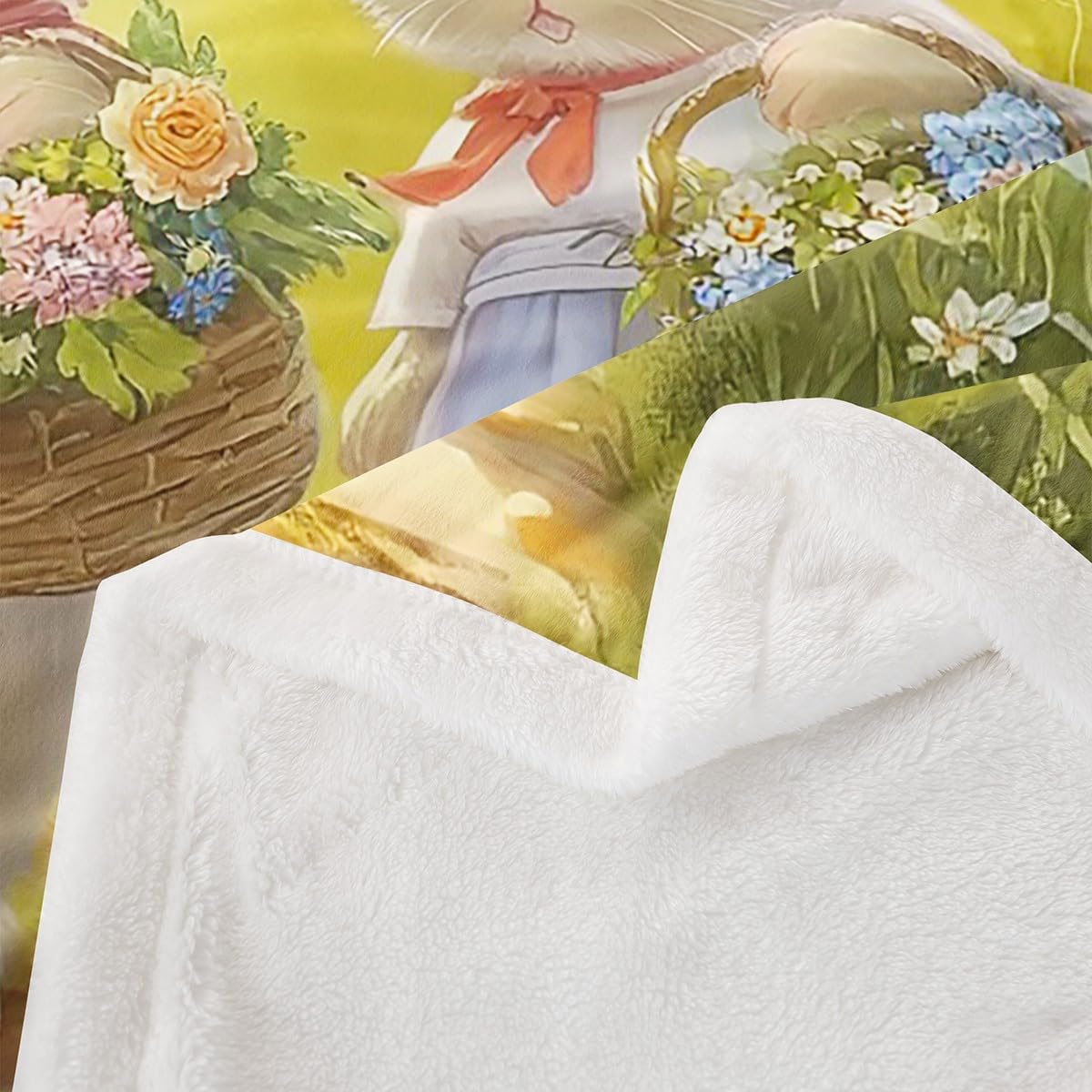Rabbit Blanket Twin 60x80 Cartoon Jungle Animal Blanket for Kids Teens Boys Girls Dreamy Fairy Tale Sherpa Blanket Lightweight Spring Theme Flower Blanket Living Room Decor