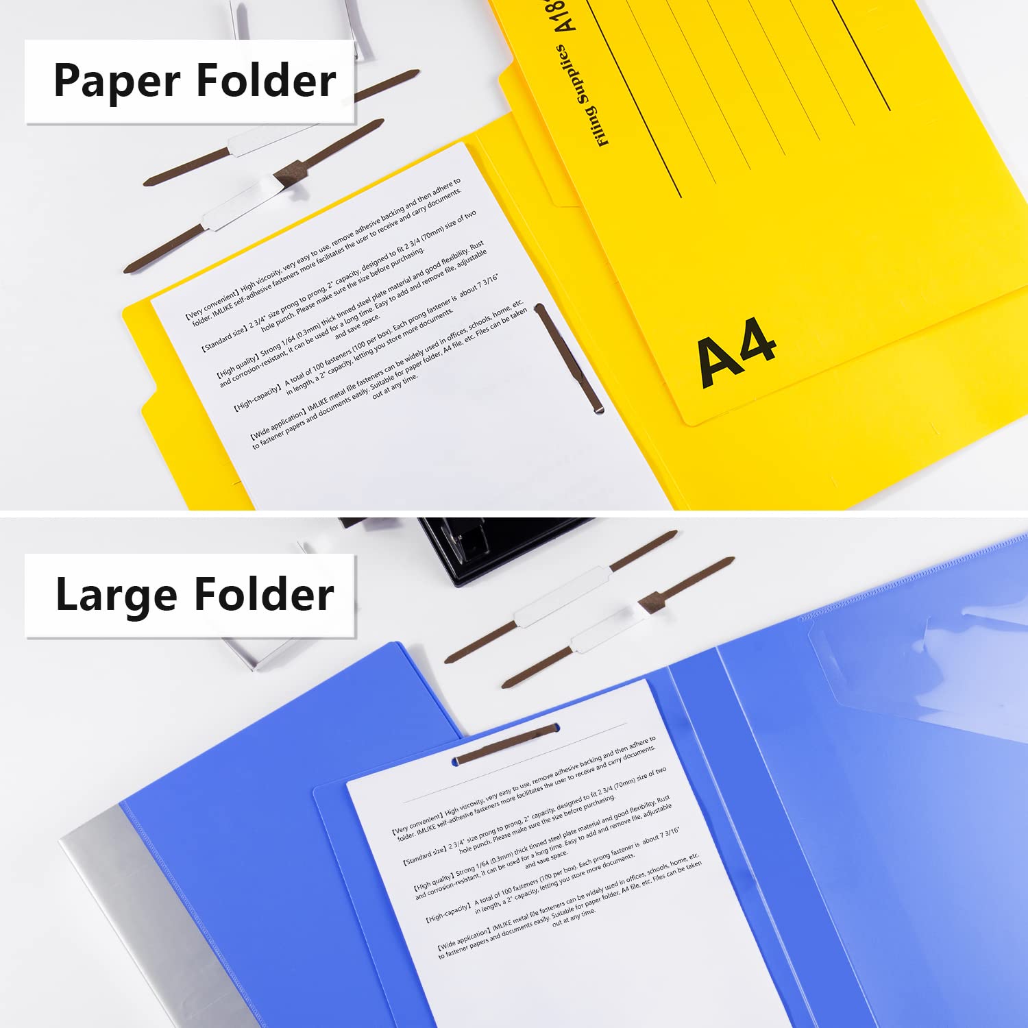 IMLIKE samoprzylepne zapięcia do papieru z ząbkami, 100 szt. metalowych elementów złącznych, pojemność 5 cm, podstawa 7 cm do teczek papierowych lub teczek, brązowe, dobry partner do kolekcjonowania