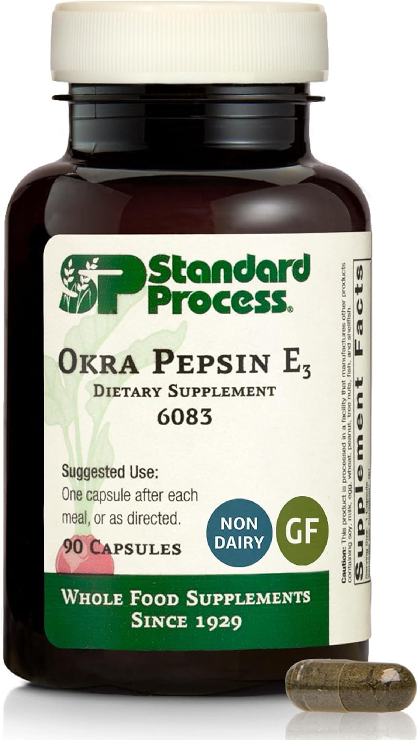 Standard Process Okra Pepsin E3 - Gastrointestinal & Gut Health Supplement - Supports Protein Digestion & Regular Digestive Function - Gluten-Free, Non-Dairy & Non-Soy - 90 Capsules (90 Servings)