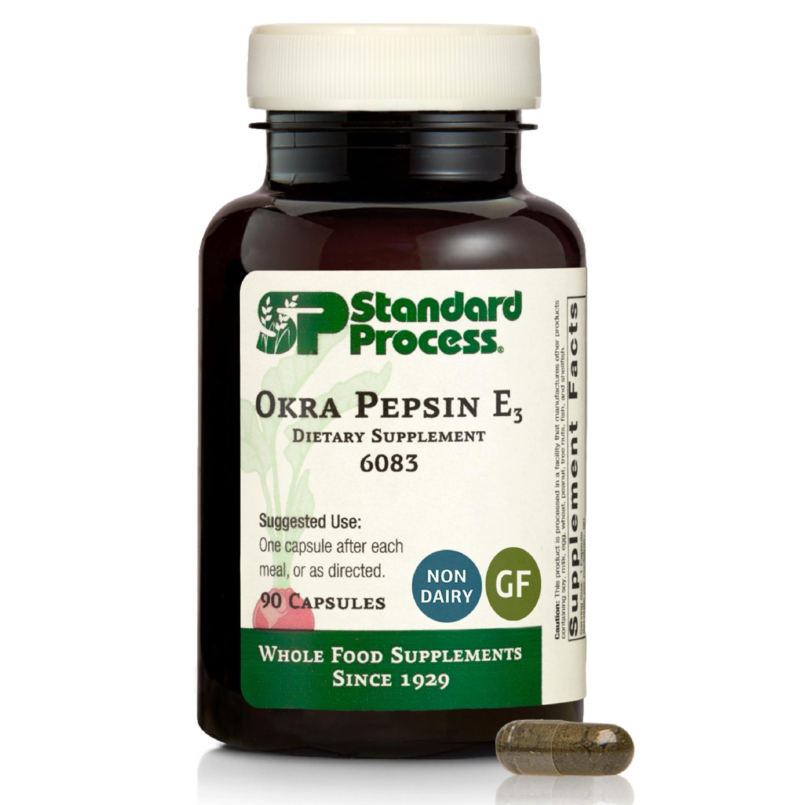 Standard Process Okra Pepsin E3 - Gastrointestinal & Gut Health Supplement - Supports Protein Digestion & Regular Digestive Function - Gluten-Free, Non-Dairy & Non-Soy - 90 Capsules (90 Servings)