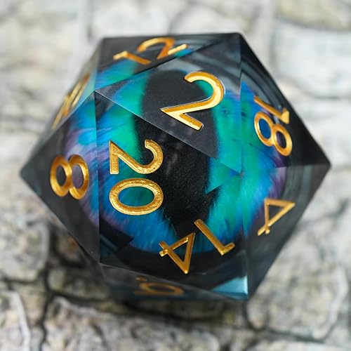 Miniatura 5 de Dados Dungeons and Dragons DND D20, juego de dados de núcleo líquido de globo ocular móvil D&D de 1.31 pulgadas D20 de gran tamaño D20 de resina de
