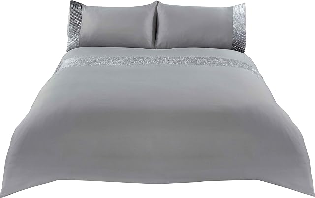 Sienna Glitter Velvet Duvet Cover with Pillowcase Sparkle Bling Bedding Set - Grey, King
