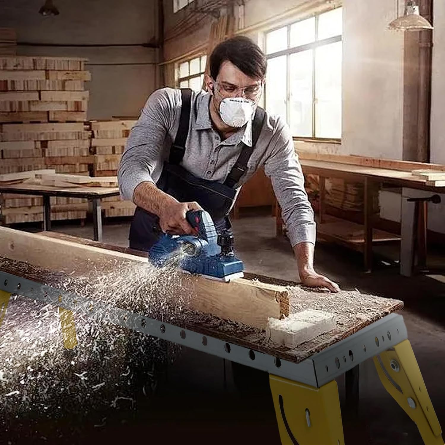 Welding Table 44x21 Inch - Welding Workbench Table 500Lbs Load Capacity Steel on Wheels, Work Bench Adjustable Height with Folding Legs & 3 Tilt Angles, Three 1.1" Slot