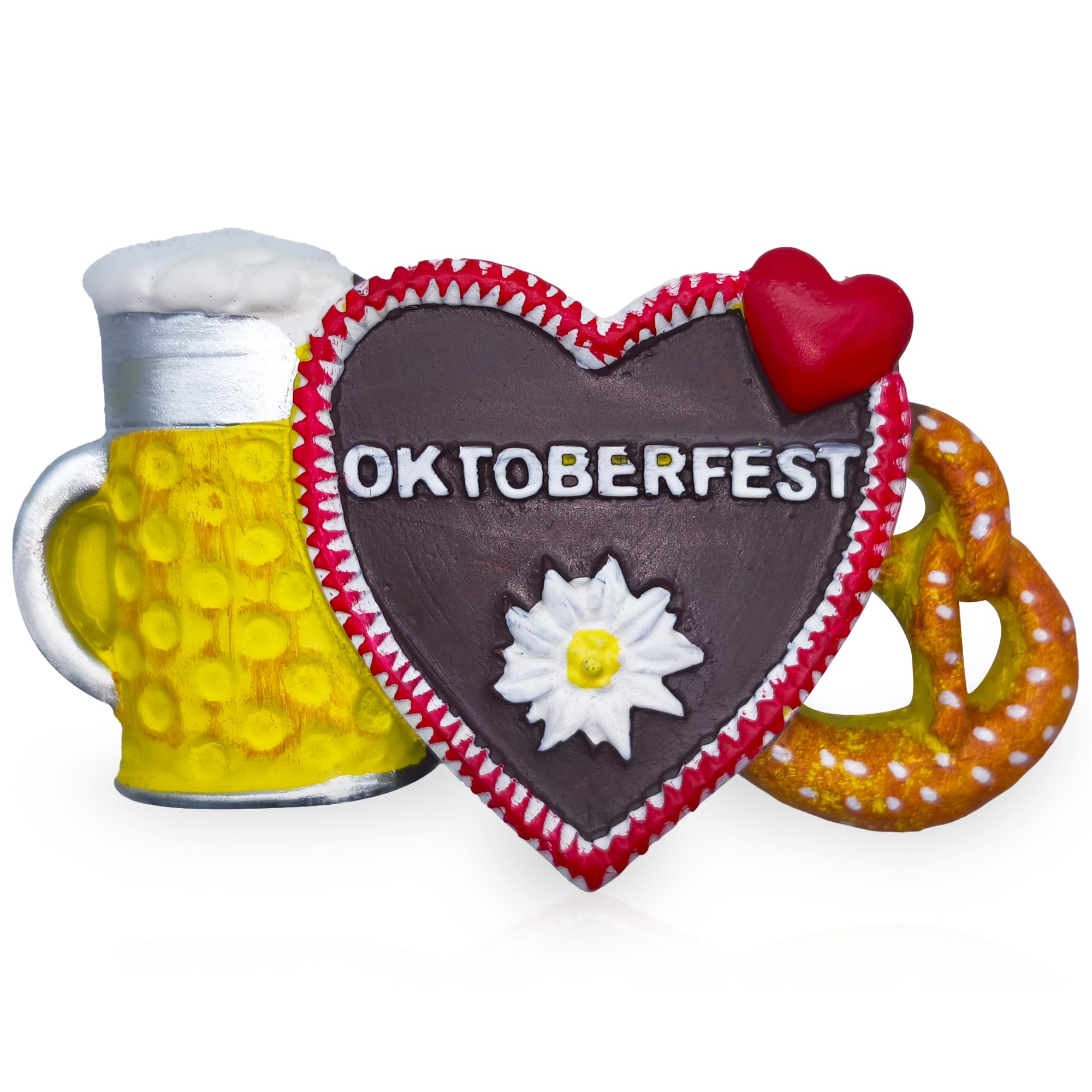 Maxi-Solutions Oktoberfest Fridge Magnet – Bavarian Heart With Beer Mug & Pretzel, German Festival Refrigerator Magnet, 7.7 Cm