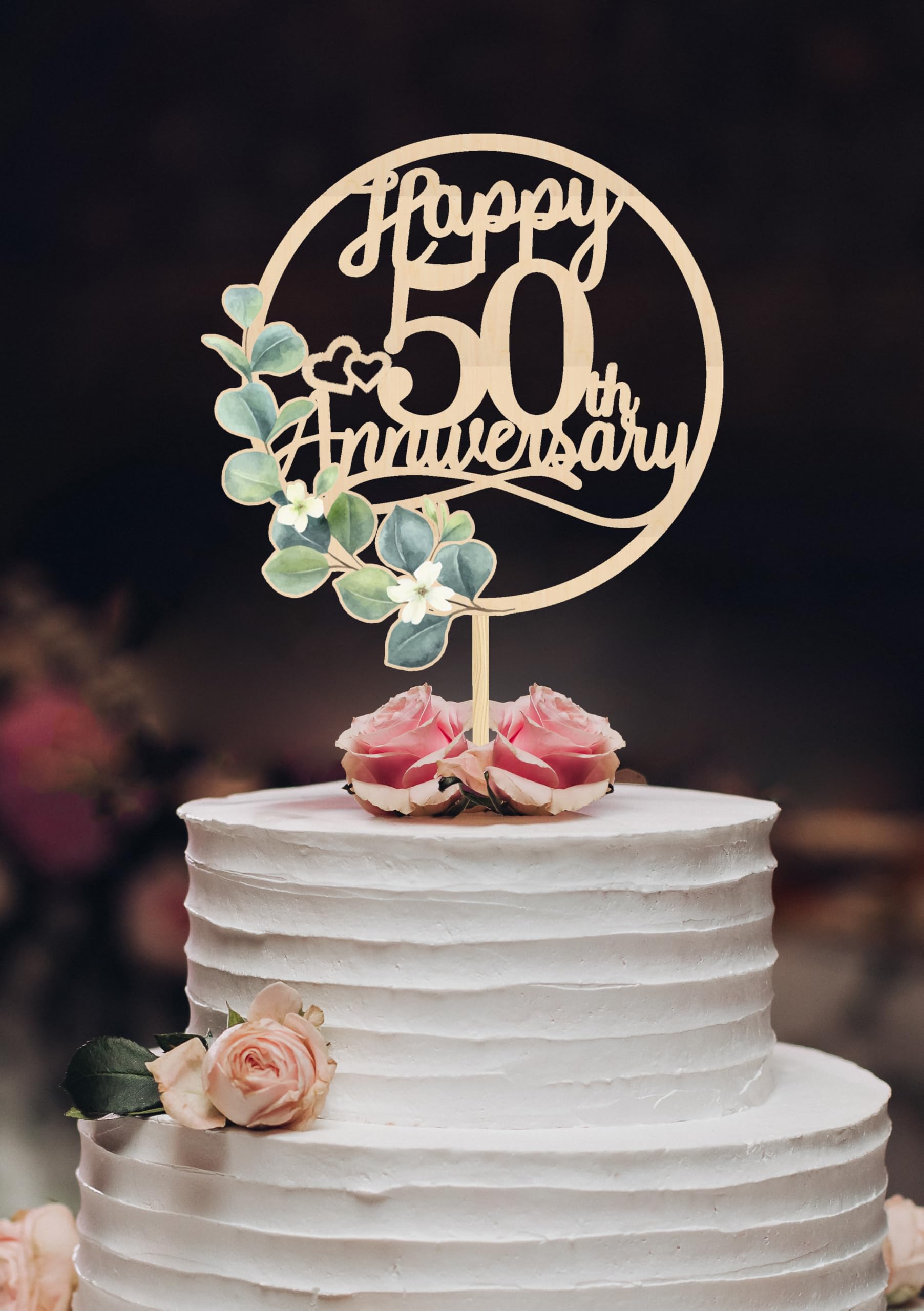 Happy 50th Anniversary Cake Toppers - 50th Anniversary Party Decorations, 50 Wedding Party, Company Decor, Wooden Decorations