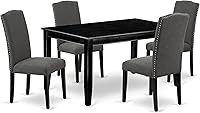 Vista 13 de East West Furniture DUEN5-MAH-66 - Juego de mesa de comedor de 5 piezas para 4 personas, incluye una mesa de cocina rectangular y 4 sillas