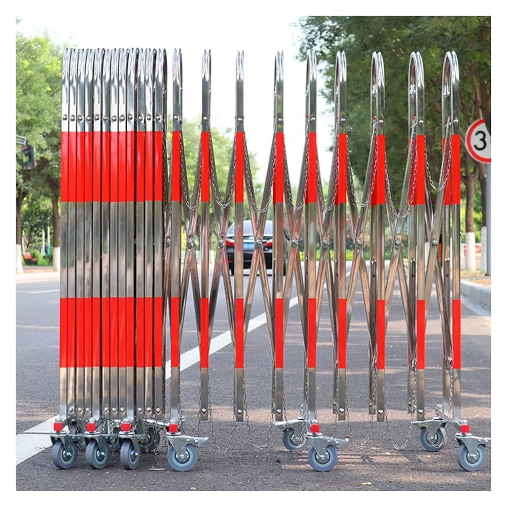 Generisch Teleskop-Absperrgitter aus Edelstahl – Ausziehbare Verkehrssicherheitsbarriere mit Rädern, ideal für Baustellen, Straßensperrungen und Parkhausabsperrungen