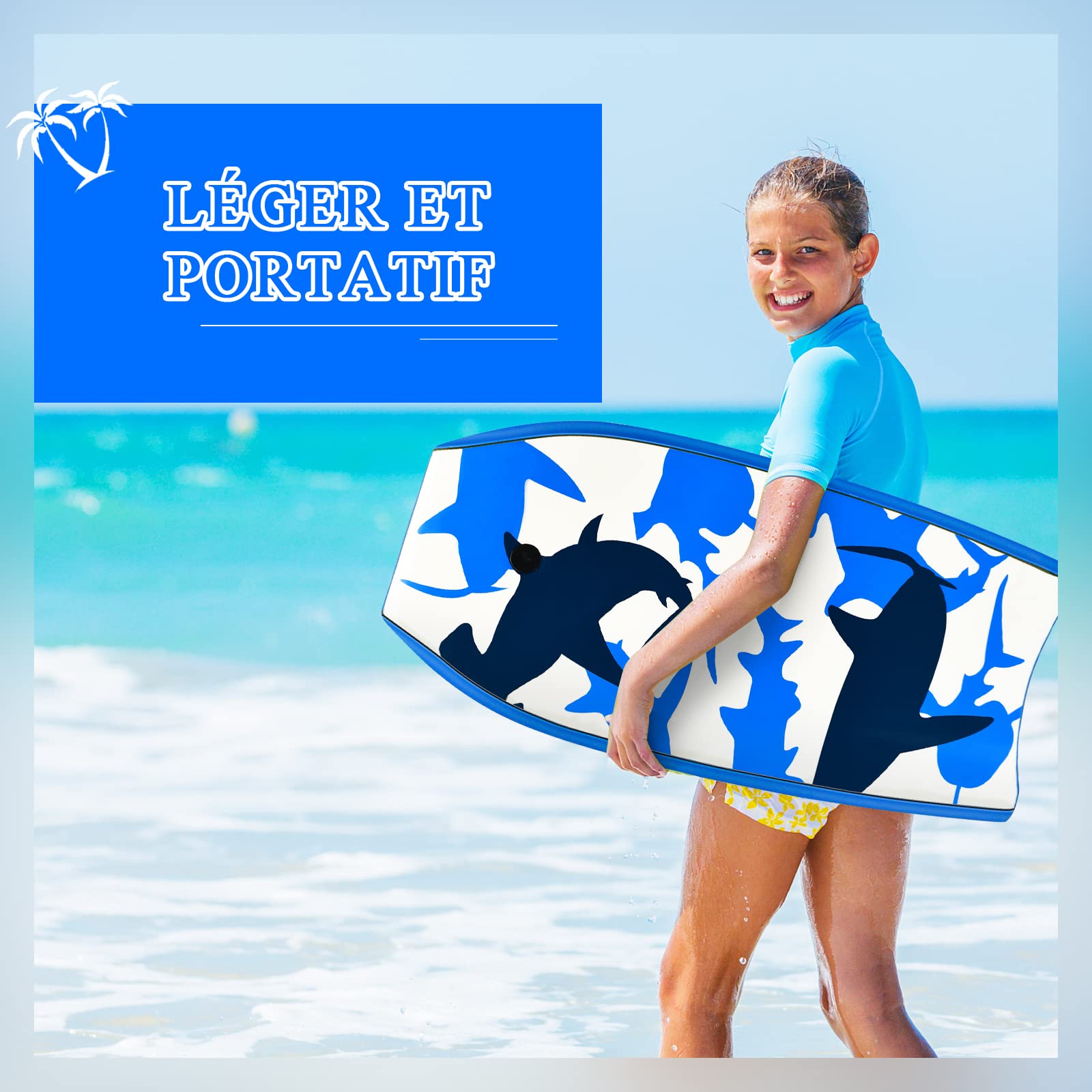 GYMAX 33''/37''/41'' Planche de Bodyboard, avec Sangle de Cheville Réglable, Fond Lisse, Queue en Forme de Croissant, Conception Upwarp, Planche de Surf pour Enfants et Adultes
