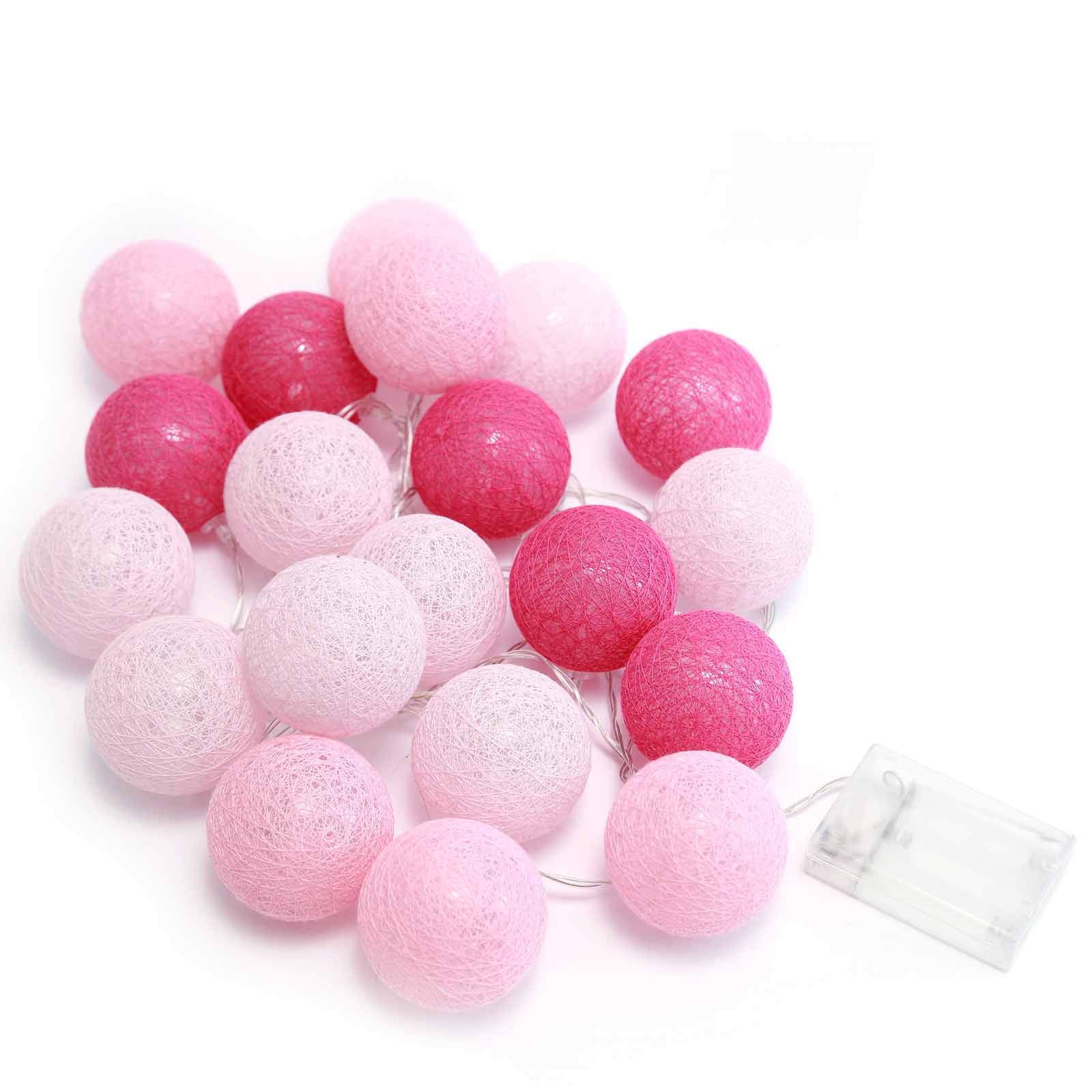 13 ft 20 LED Blush Fairy Lights with Cotton Globe Balls Battery Operated Garland - Wedding Party Centerpieces Backdrop