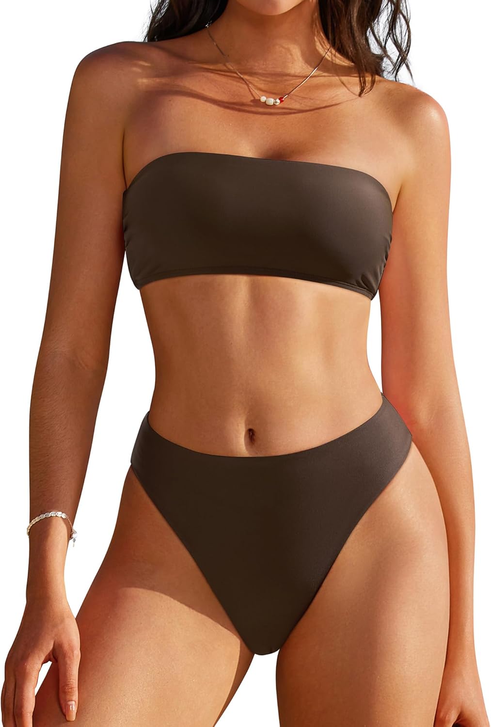 SUUKSESS Women Sexy High Waisted Bikini Set Cheeky 2 Piece Bandeau Bathing Suit