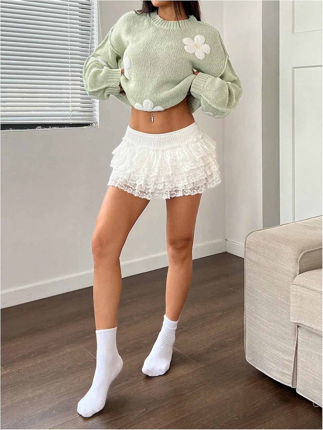 MakeMeChic Women's Y2k Cute Floral Sweater Crew Neck Long Sleeve Knit Pullover Tops - Image 5