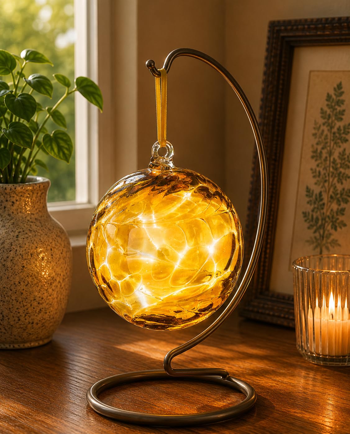 Sienna Glass 10cm Friendship Ball Topaz in Yellow