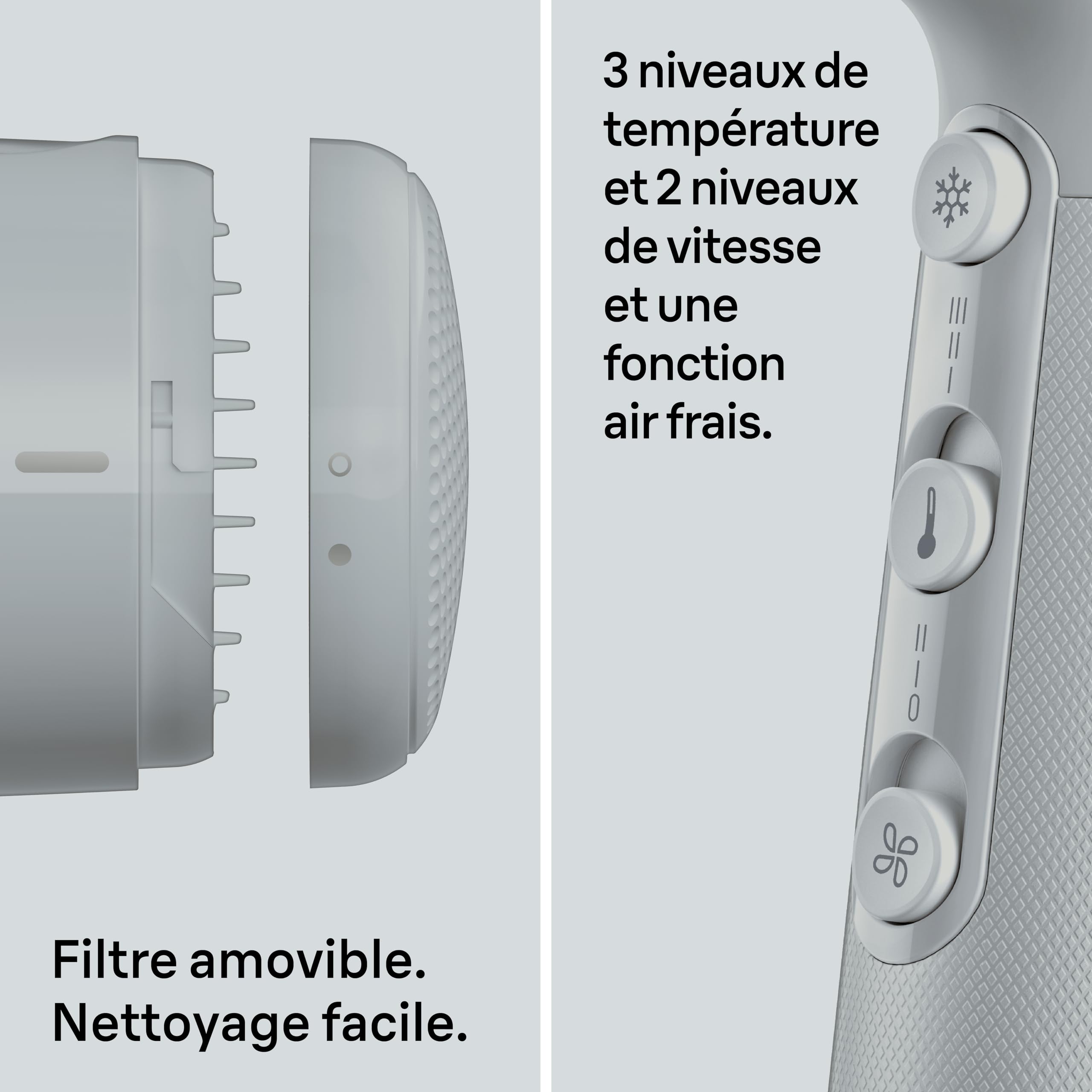 Sèche-Cheveux Braun HD2.35, Puissant avec Diffuseur, Peigne Lisseur et Concentrateur, Technologie IONTEC, Moteur 2200W avec 3 Réglages de Températures et 2 Vitesses, Finition Gris Satiné, BRHD235E