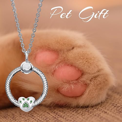 Miniatura 6 de QeenseKc Abalorio de corazón con diseño de pata de mascota con circonita cúbica para Pandöra y pulsera europea