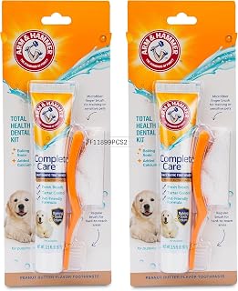 Arm & Hammer Complete Care Puppy Dental Kit, Enzymatic Toothpaste with Baking Soda and Calcium for Dogs, Peanut Butter Flavor, Toothbrush and Microfiber Brush Included, Fluoride-Free, 2.5 Oz - 2 Pack