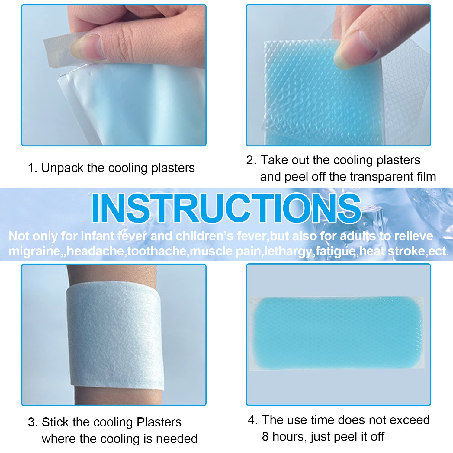 50 Pezzi Ghiaccio Gel, Cerotti Refrigeranti, Patch di Raffreddamento, Cefalea Rinfrescante Cerotto Freddo per Febbre, Sollievo Dalla Febbre, Alleviare la Stanchezza