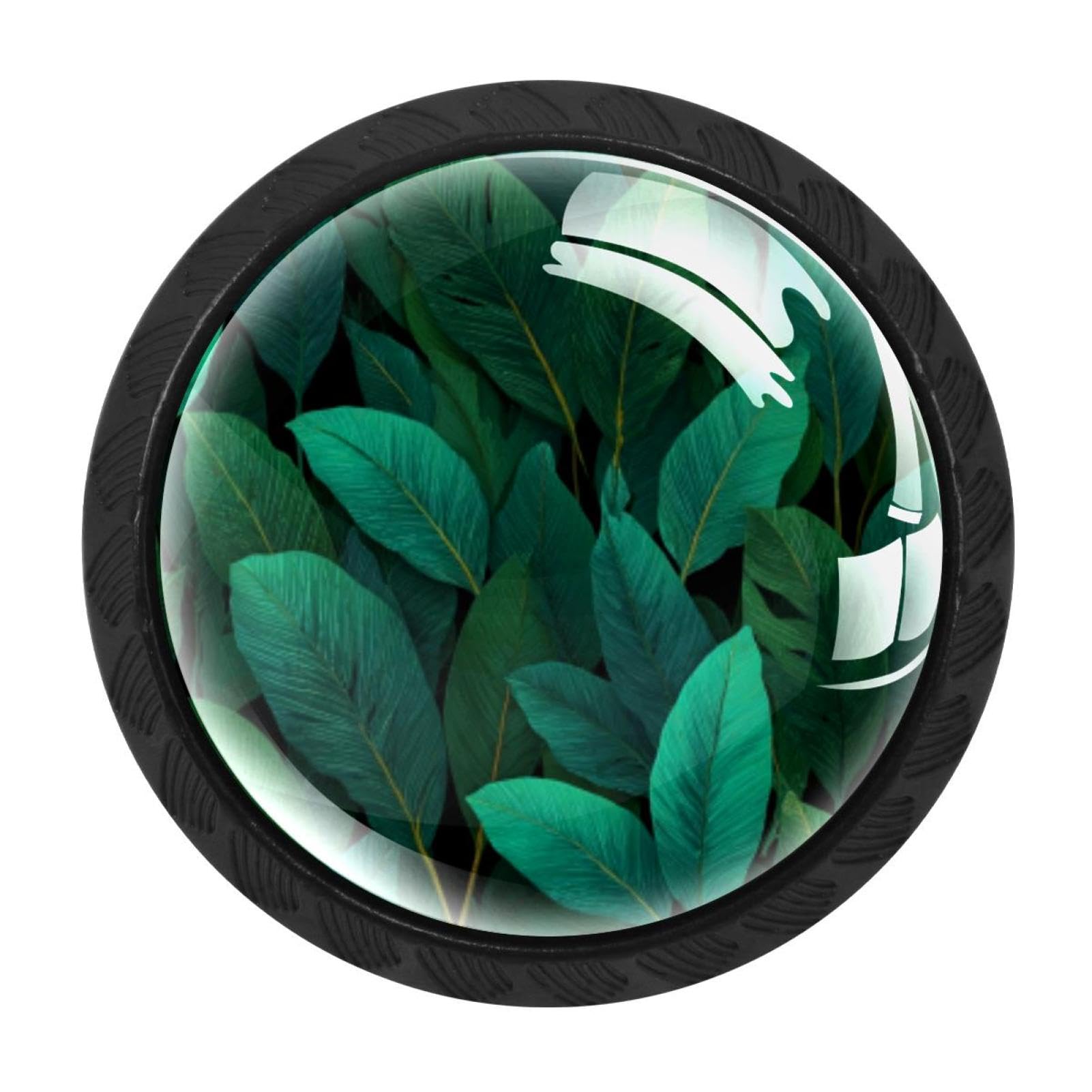 CHENZZZZ Tropical Green Leaves Pattern Cabinet Knobs 4 Pieces Drawer Kitchen Cabinets Dresser Cupboard Wardrobe Unique Pulls Handles