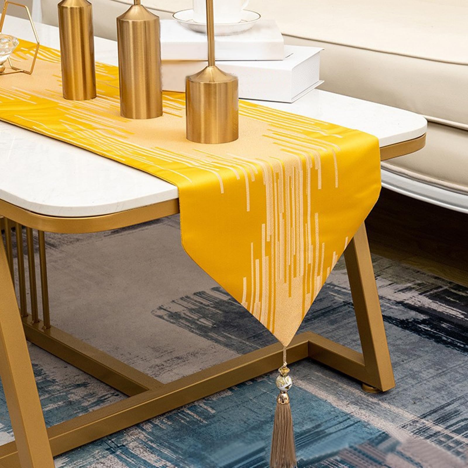 Runner da Tavolo Poliestere 33x200 cm, Runner da Tavola Moderno Lavabile Semplice Motivo Righe con Nappe Decorazioni Matrimonio Tavoli per Cucina, Giallo