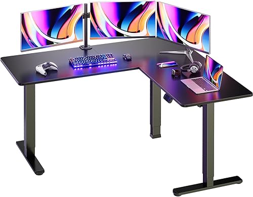 ErGear Escritorio eléctrico en forma de L, 63 pulgadas, doble motor de altura ajustable, escritorio de esquina para sentarse de pie, escritorio