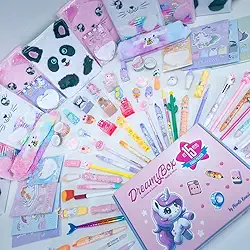 Caixa Surpresa Papelaria Kawaii Criativa Kit 15 Itens com Caderno Pelúcia + Caixa Presente Temática Planeta Kawaii, Presente Criativo de Aniversário, Dia das Crianças, Natal, para Menina