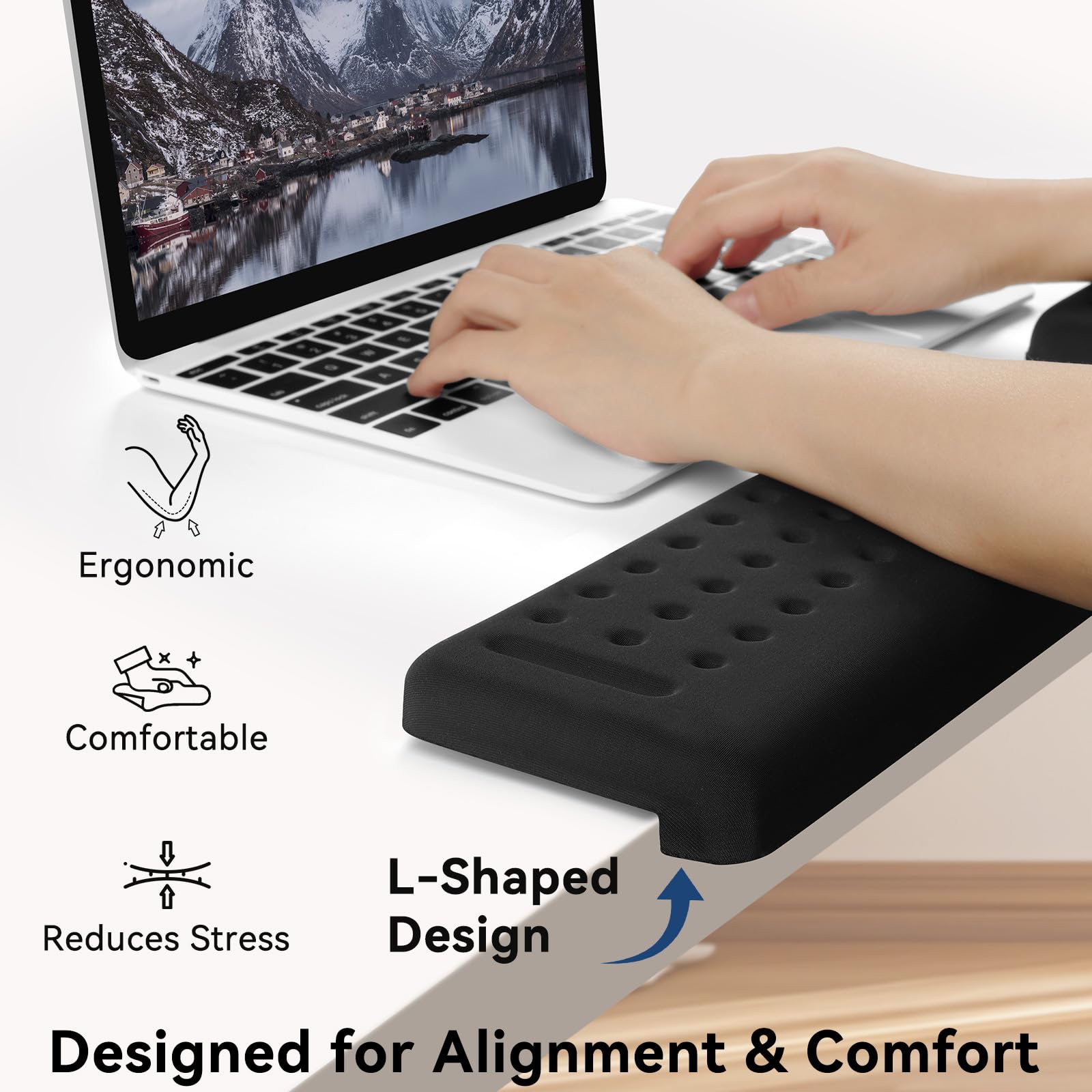 Sushret Cuscinetti Angolari a L per Scrivania, Set da 2 – Poggiagomiti in Memory Foam, Antiscivolo Ergonomico per Braccia e Avambracci
