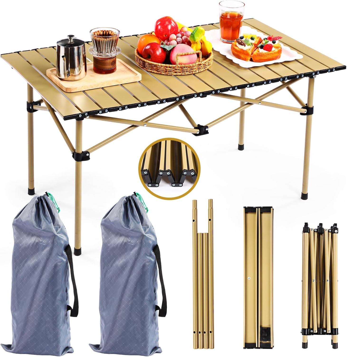 Suzile 2 Pack Folding Camping Table Aluminum Portable Roll