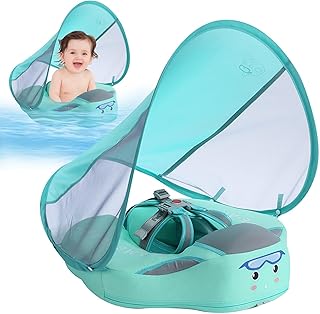 Kids Swim Float,UPF 50 Bright Colors Cute Adjustable Funny Pool Float with Canopy, No Flipping Removable Canopy Swimming Pool Accessories, Bright Colors Cute Adjustable Funny Pool Float, Baby Pool