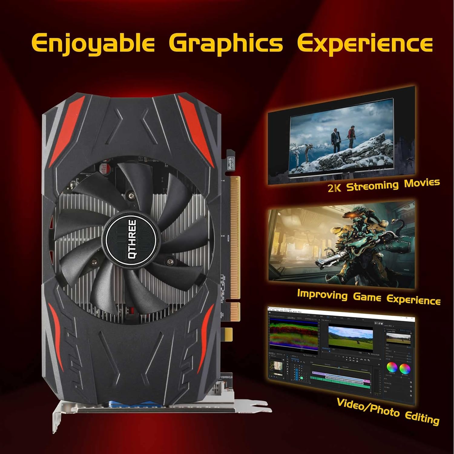 QTHREE Radeon HD 7670 - Scheda grafica da 2 GB, 128 bit, GDDR3, HDMI VGA DVI, scheda video per PC, PCI Express x16, DirectX 11, Plug Play