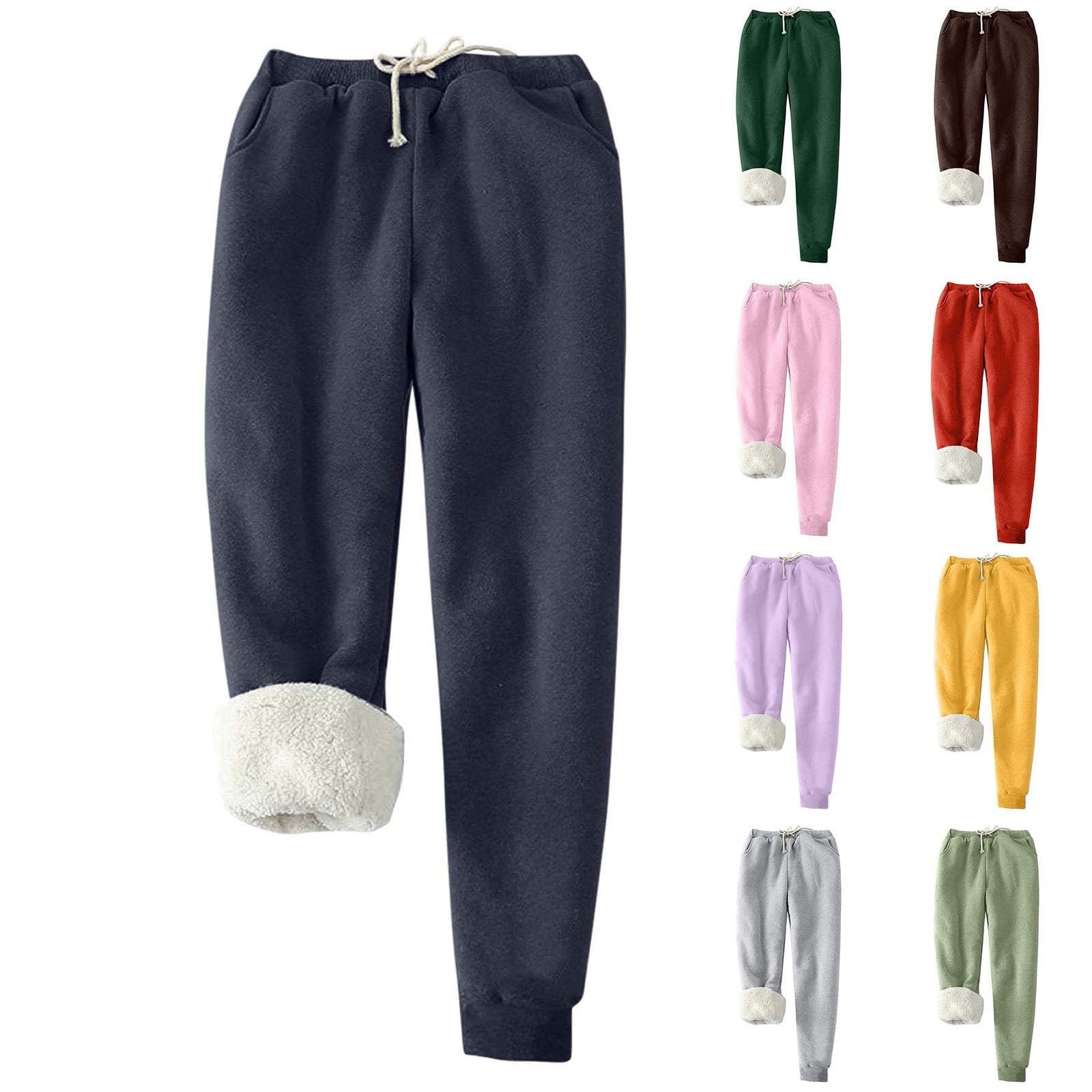 Womens Sweatpants Winter Warm Sherpa Fleece Lined Pants Casual Loose Drawstring Thermal Joggers with Pockets