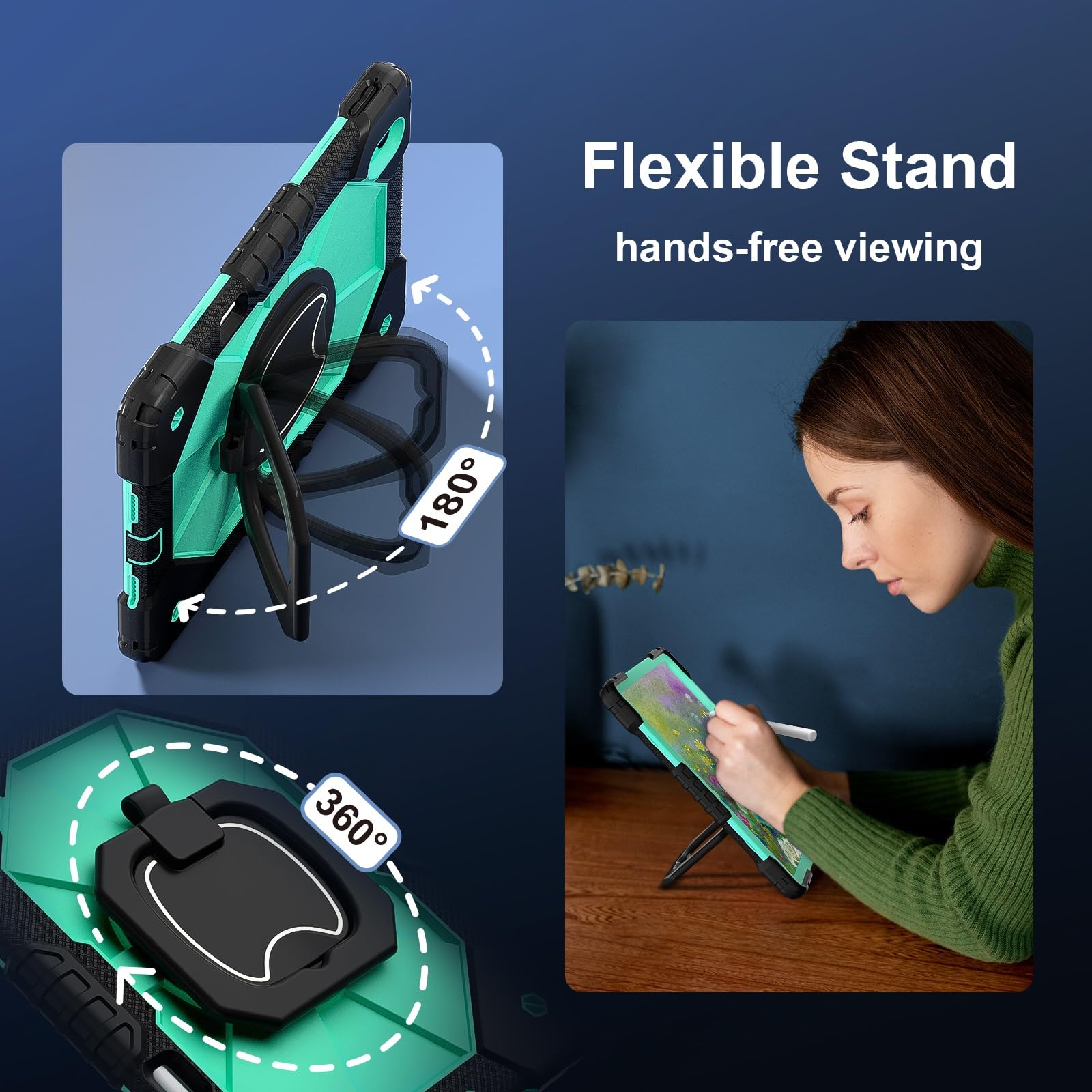 Etui na tablet Etui kompatybilne z Huawei Matepad Air/MatePad 11.5 2023 Wydane solidne, odporne na wstrząsy etui, ochronne W 360 obrotowa podpórka + pasek rękę + ramię(Black+Green)