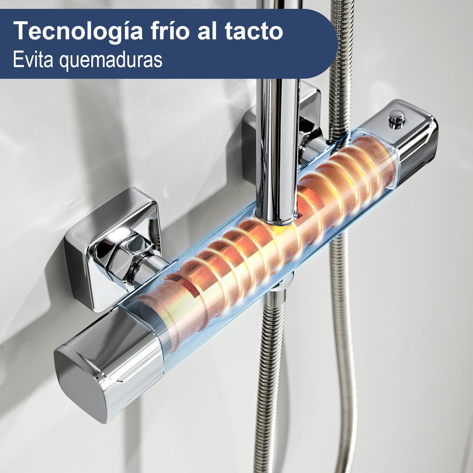 Sistema de ducha con termostato ducha de lluvia de acero inoxidable ducha de mano de 25 cm 3 tipos de chorro juego de grifería de ducha altura ajustable con protección anti-escaldaduras