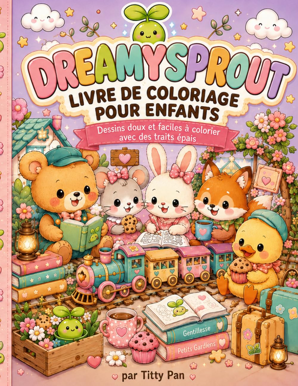 DreamySprout Livre de coloriage pour enfants: Dessins doux et faciles à colorier avec des traits épais