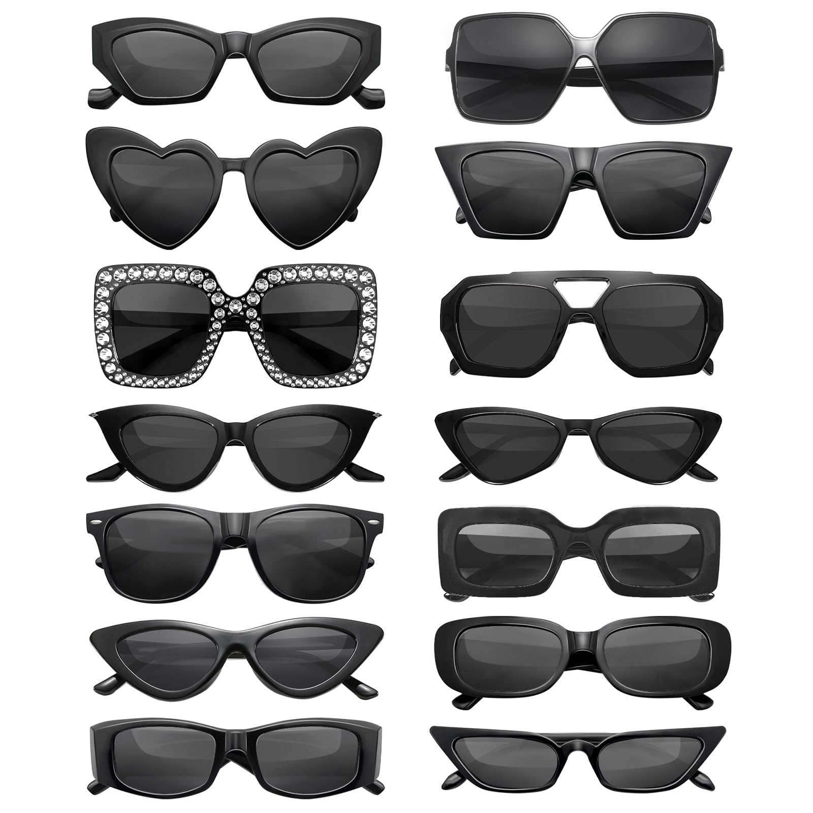 Pibupibu 14 Pack Mix Style Party Sunglasses Adult Bulk, Retro 80s 90s Colorful Sunglasses Party Favors Unisex