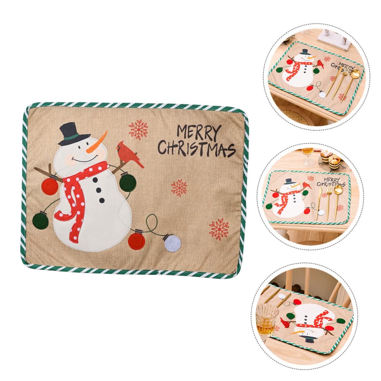 TOPBATHY 4 Piezas Decoración navideña Posavasos navideños Christmas Tablecloth Christmas Decor manteles de Santa Claus Mantel de Navidad decoración de la Mesa del hogar tapete de Mesa Tela