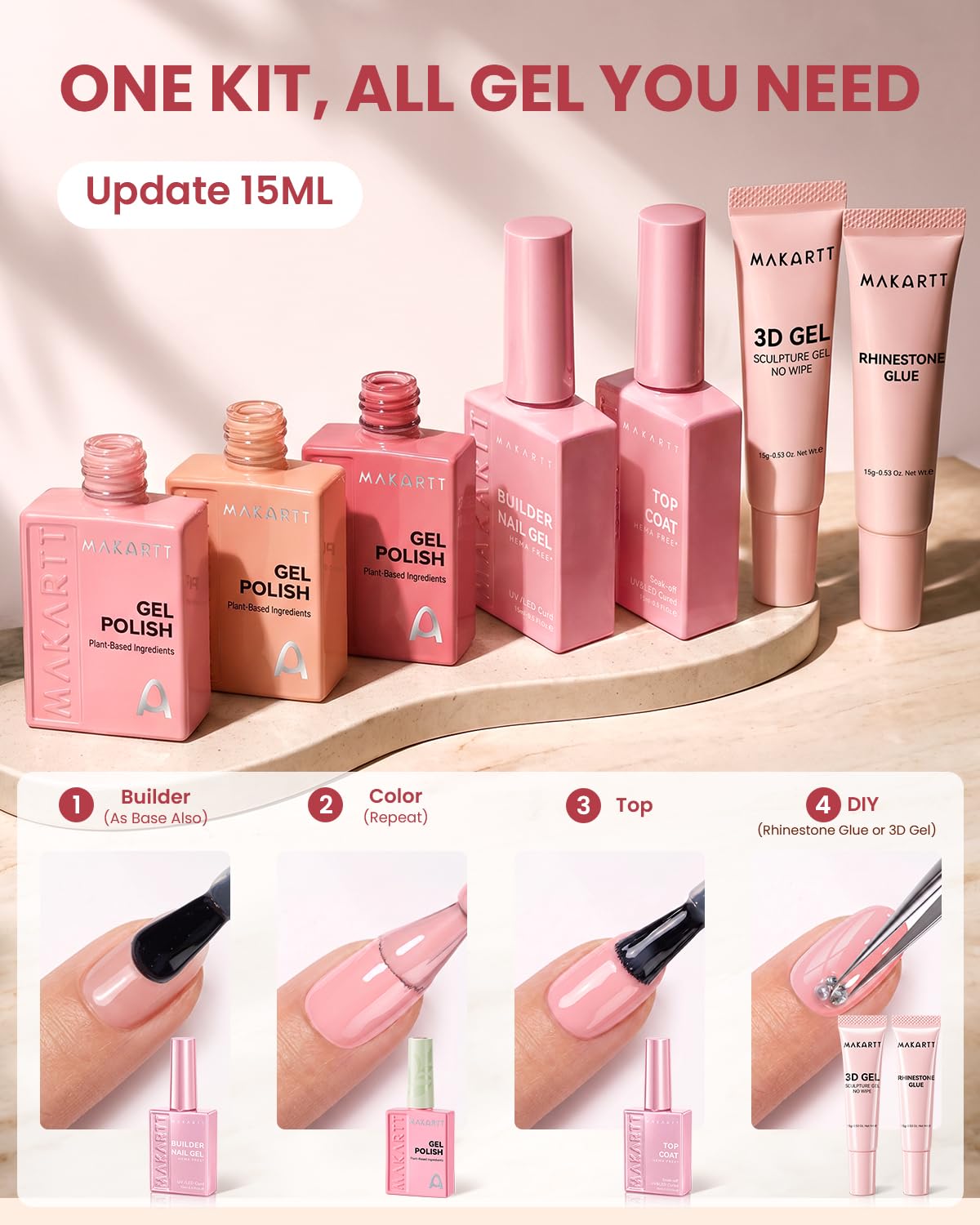 Makartt Set di smalti gel per unghie, 6 x 15 ml, formula vegetale, senza