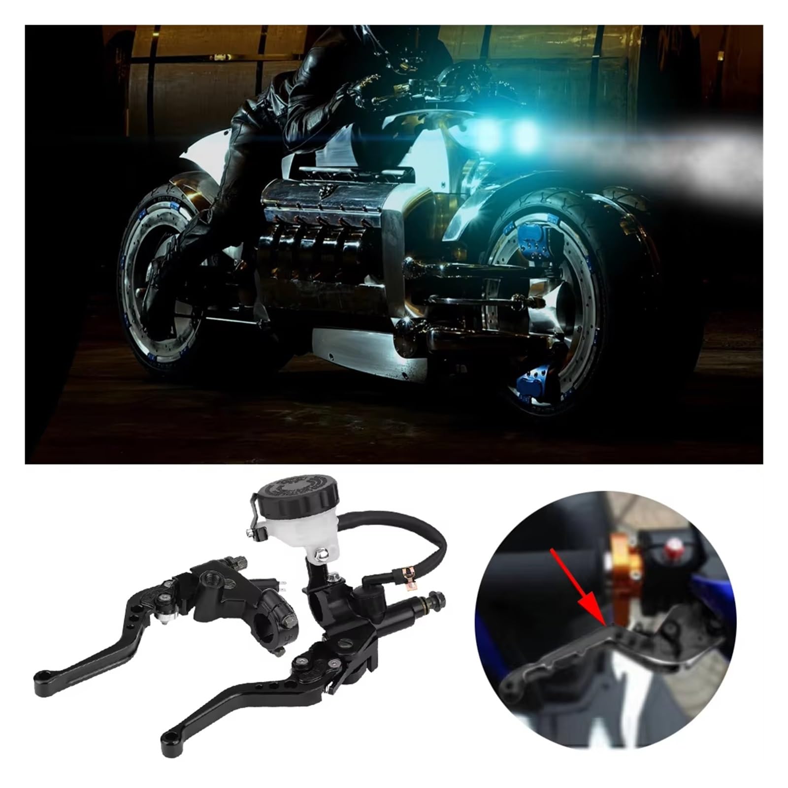 Leve Freno Leva Frizione Set di Leve Serbatoio Pompa Freno Frizione Universale da 7/8"(22mm) per Moto, Nere