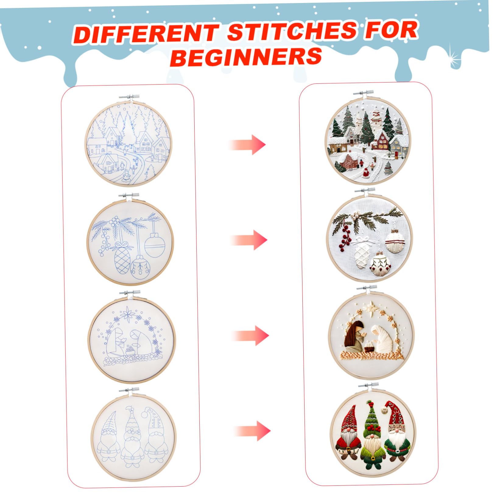 DIYEAH 1set Kit Di Ricamo Natalizio Ornamenti Di Natale Fai Da Te Per Principianti Con Materiali Design Vari Per Decorazioni Festive e Regali Creativi
