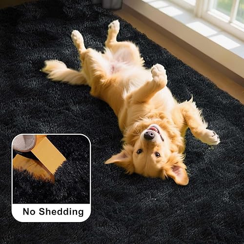 Miniatura 6 de Alfombras de área grandes de 5 x 7 pies para sala de estar, teñido anudado gris claro, alfombra de pelo largo súper suave para dormitorio, alfombras