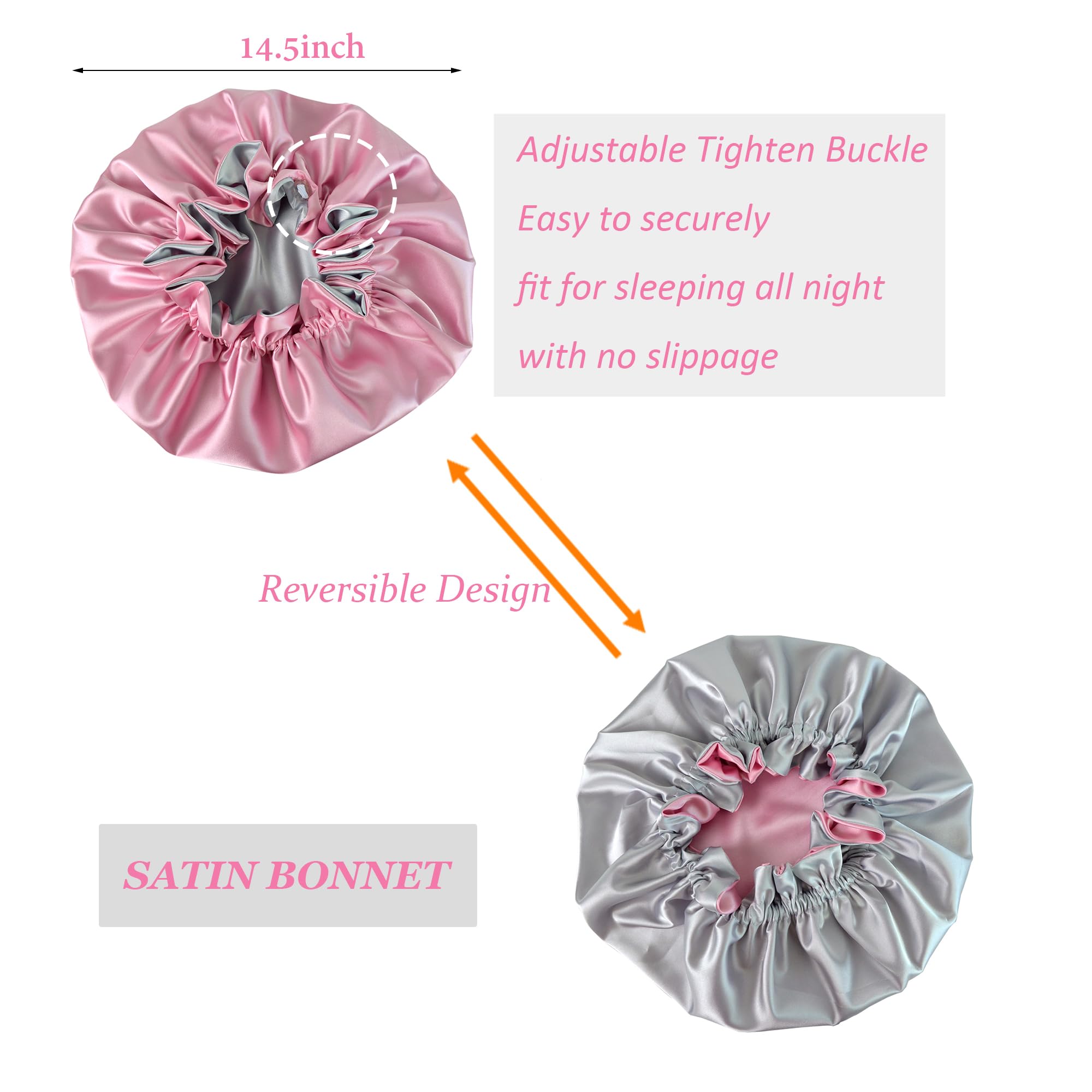 Seidenhaube zum Schlafen, Satin-Haube, doppellagig, wendbar, für Damen, langes, lockiges Zopfhaar