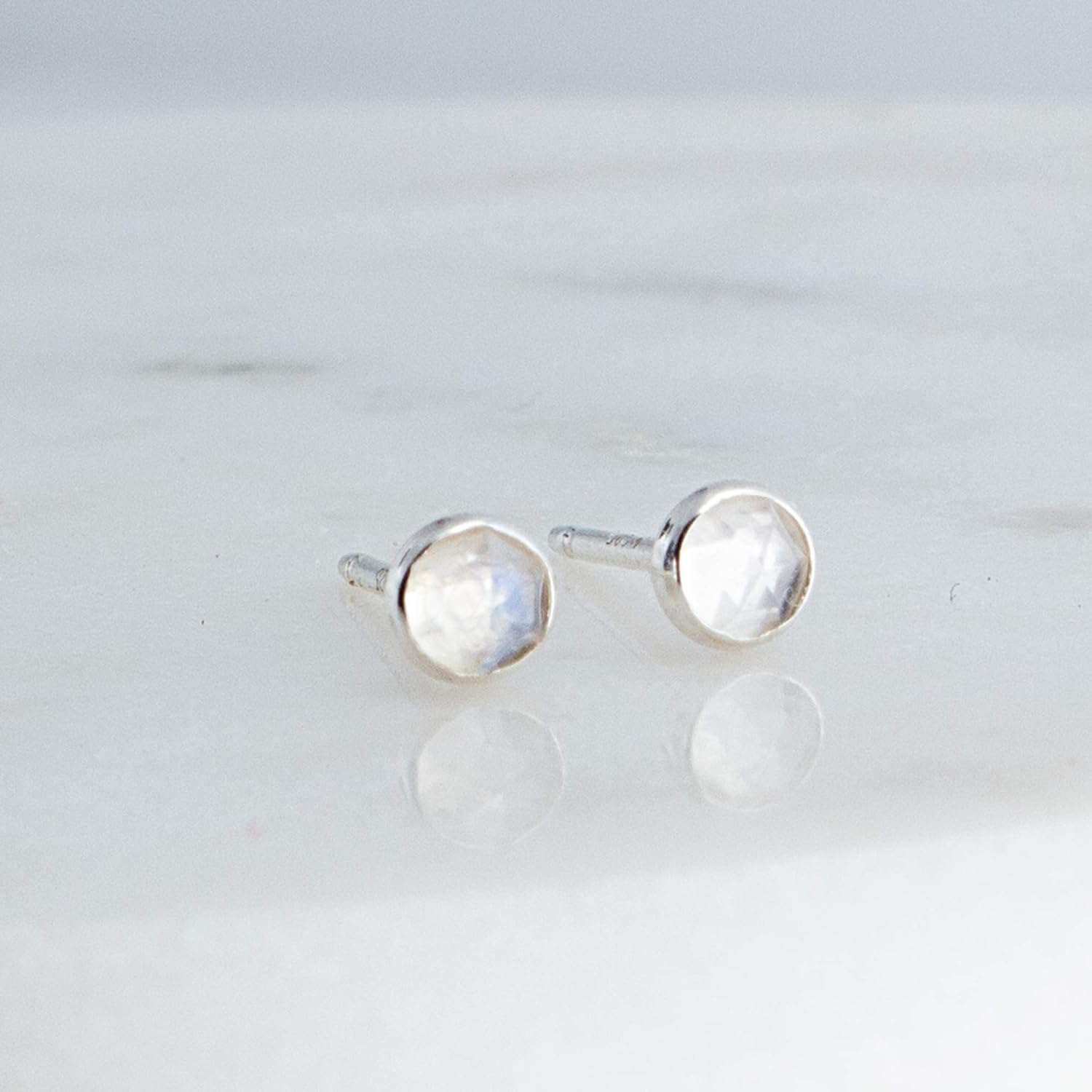 Sterling Silver Tiny Post Stud Piercing Earrings for Cartilage Tragus Helix Multiple Piercing Hypoallergenic Birthstone Jewelry for Women Bezel Set