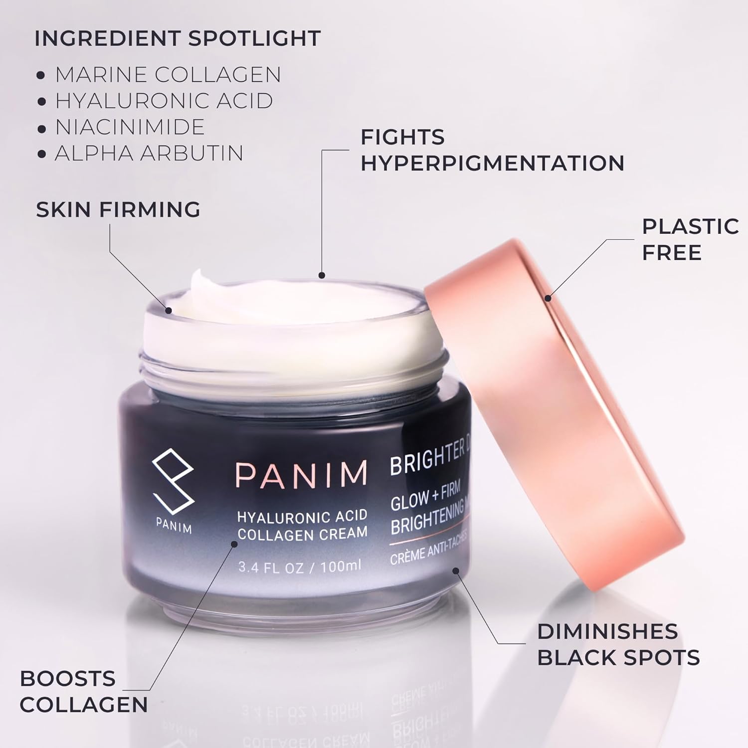 PANIM Marine Collagen Cream for Face, Anti-Aging Face Cream with Hyaluronic Acid & Niacinamide, Firms, Brightens & Fades Dark Spots & Wrinkles, Non-Greasy Collagen Moisturizer for Women, 3.4 fl oz - Image 4