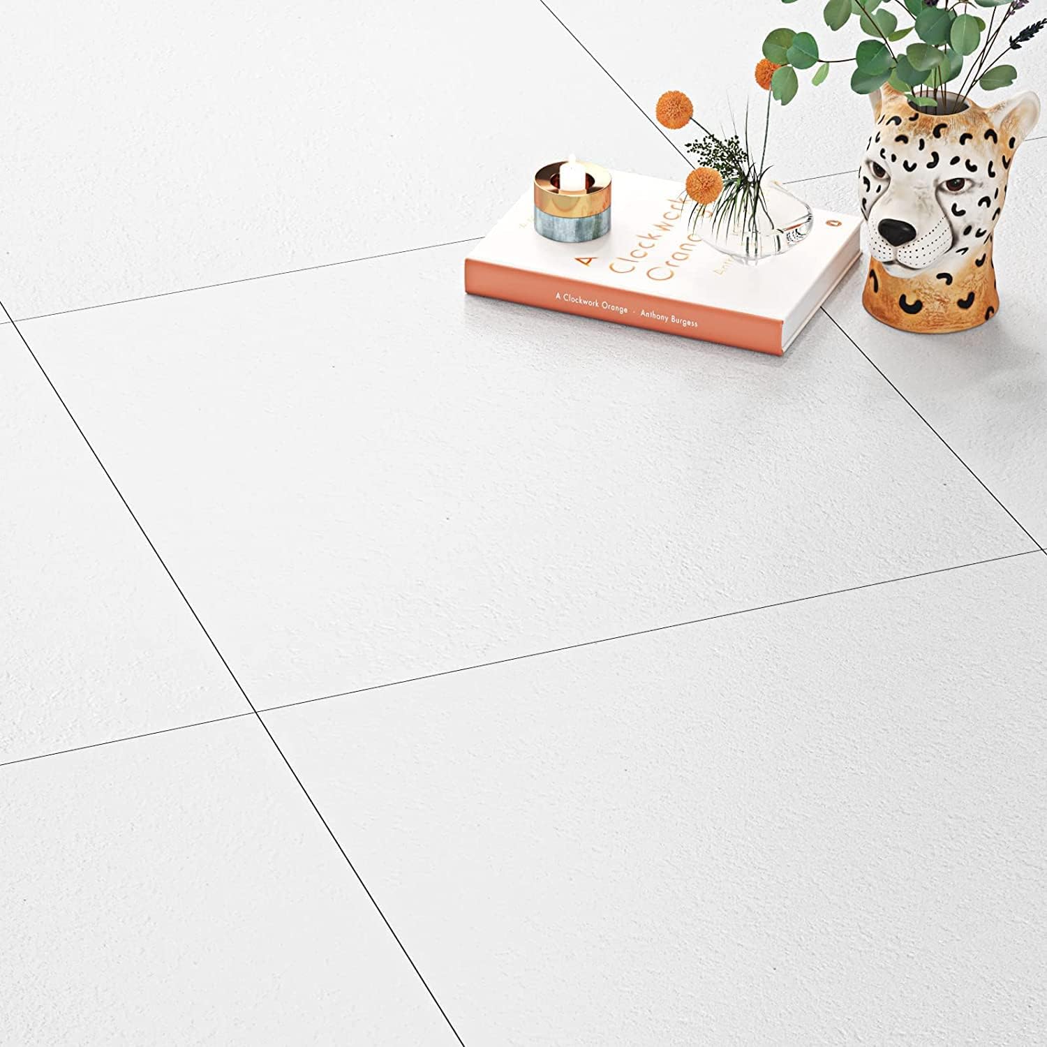 FunStick White Peel and Stick Kitchen Floor Tiles Self Adhesive Vinyl Floorin...