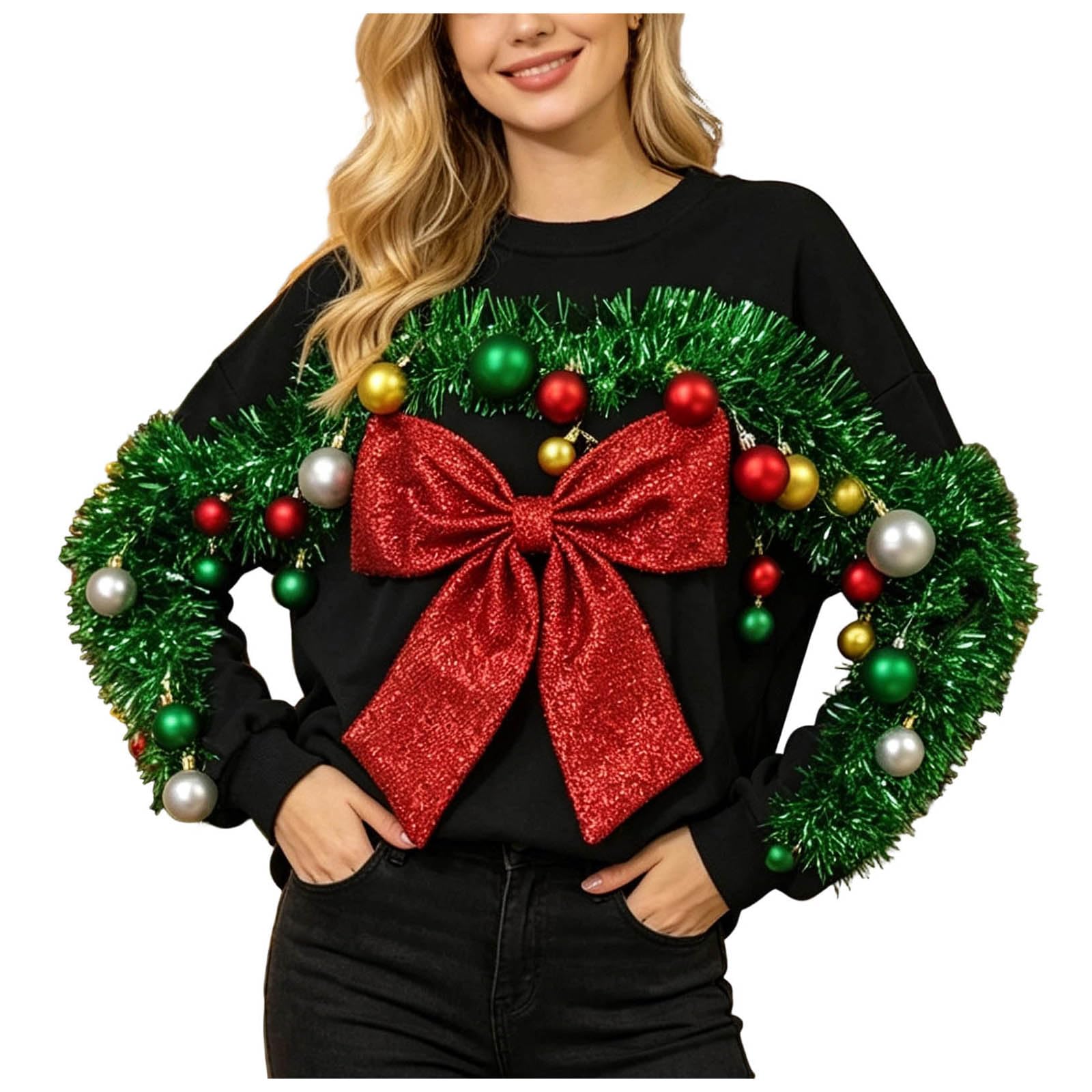 HäSslicher Weihnachtspullover Damen Herbst Winter Langarm Rundhals Pullis
