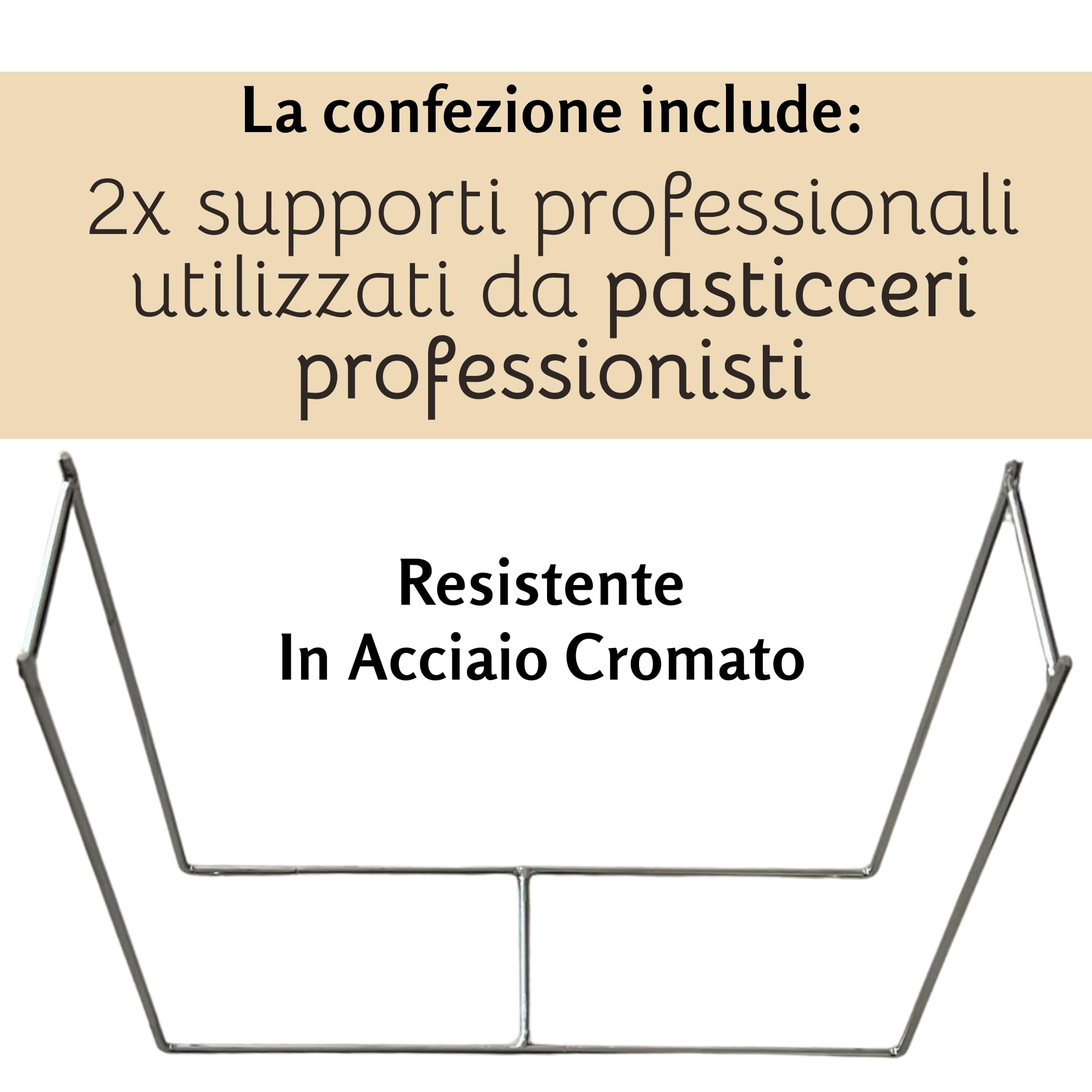 FAH - Kit 2 Supporti per Spillone Panettone, Colomba e altri Lievitati fino a 1 kg, Ferri per Panettone in Acciaio Cromato, Facile da Usare, 28 x 8 x 23 cm, da usare con Forchetta per Panettone