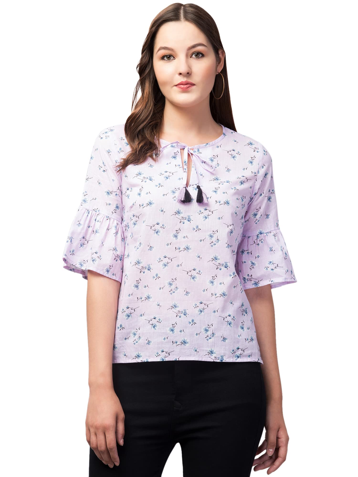 happy brothers Floral Printed Stylish Rayon Tops for Women's, Casual Wear/Office wear-HB22804-Purple (L)-picture-15