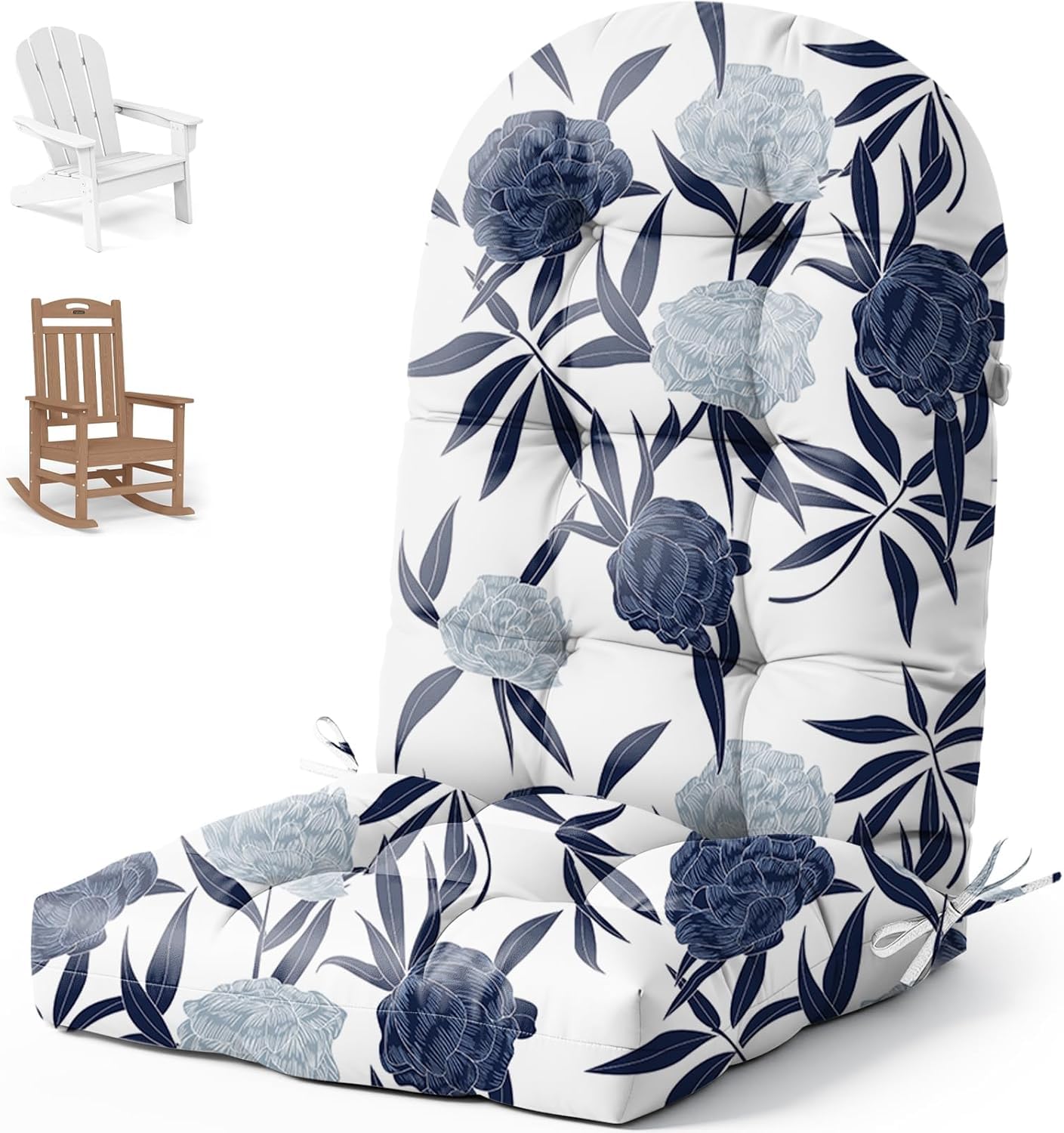 widesmile Adirondack Garden Chair Cushion Waterproof Thicken 110x50x10 cm Patio Chair Cushions for Outdoor Indoor Furniture High Back Seat Pad with Ties for Rocking Chairs, Blue Enchantress fx