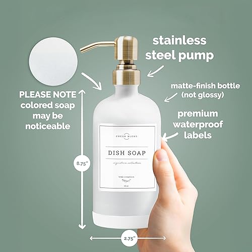 Miniatura 5 de Vine Creations Dispensador de jabón de vidrio blanco, juego de 2 dispensadores de jabón de cocina con bomba de acero inoxidable, dispensador de