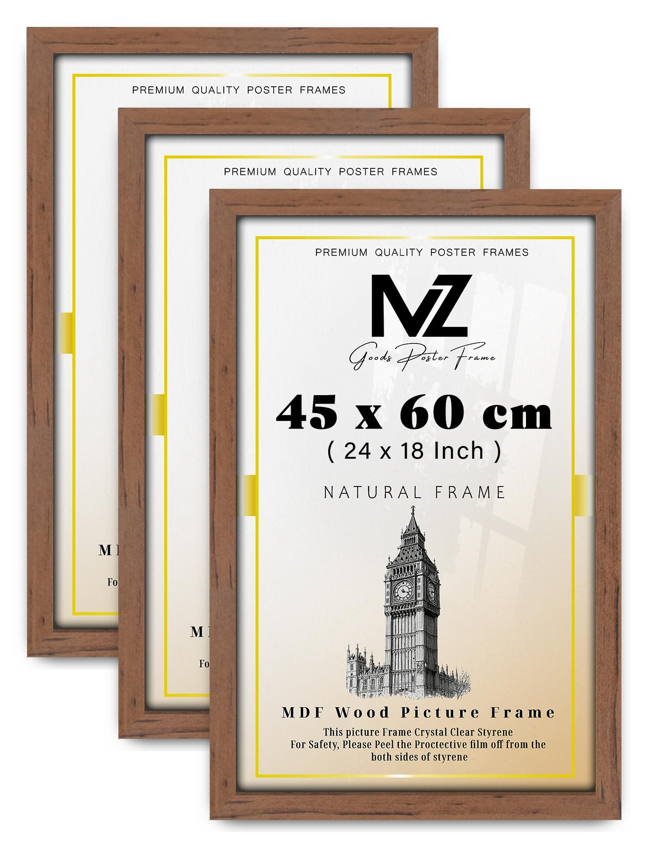 MZ GOODS pack of 3 Walnut 450 x 600 mm Engineered Wood Poster Frame 24 x 18 Art Prints, Photos Holiday Gifts& Home Décor 60 x 45 cm [ Walnut ]