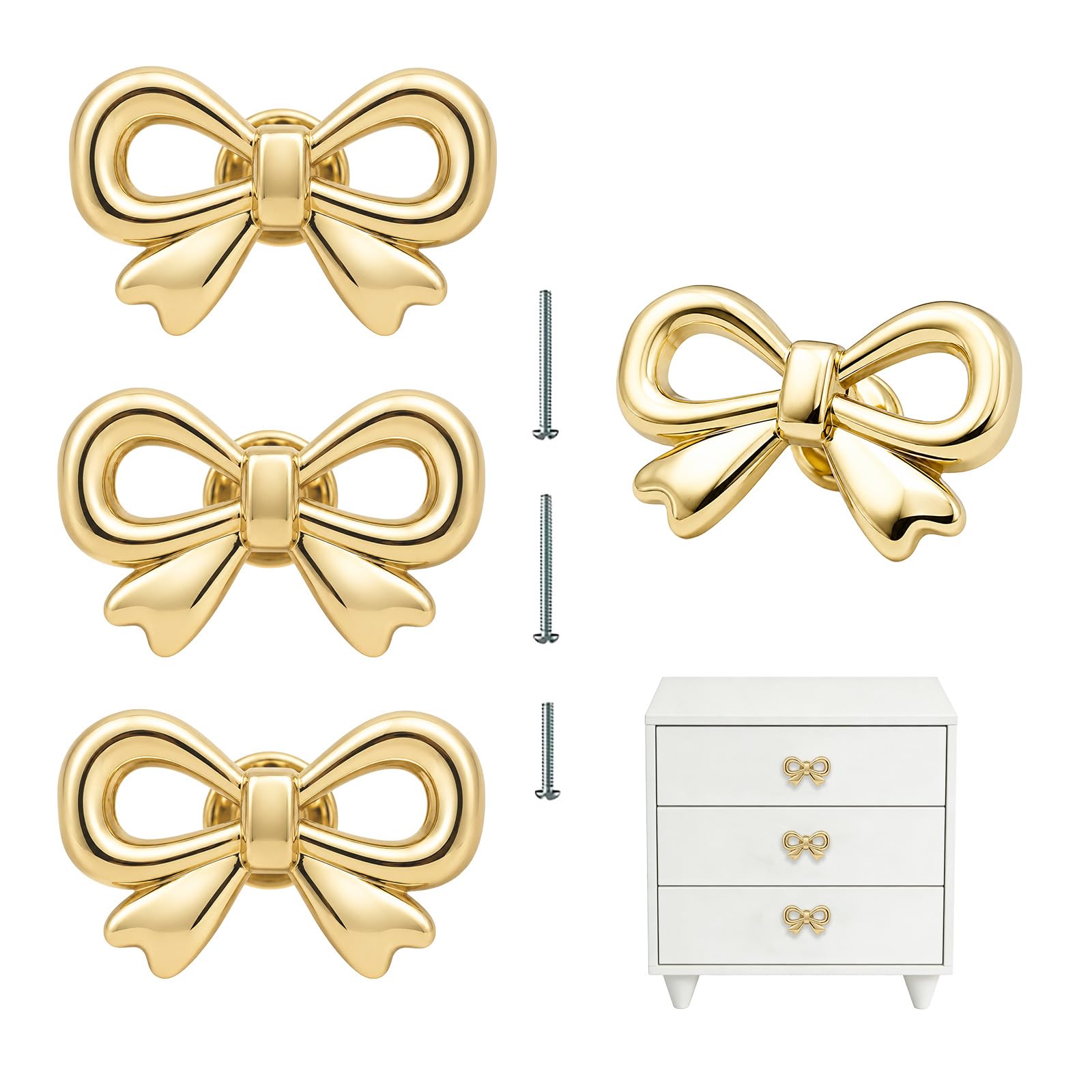 Basepow Bow Shape,4 Pack 4 Pack Brushed Gold Cabinet Knobs, Bow Shape Drawer Knobs Dressers Pulls,Kitchen Cabinet Hardware Handles For Drawer Closet Wardrobe Dresser