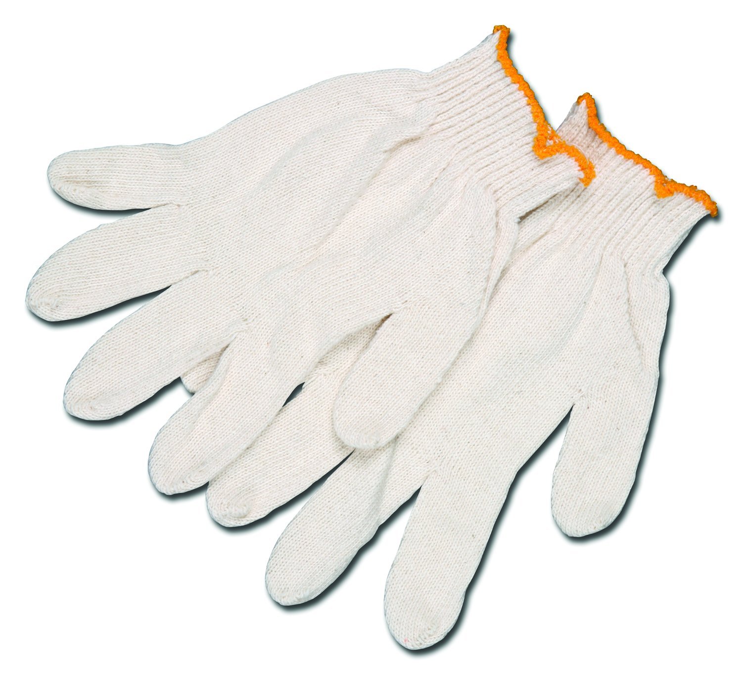 MCR Safety 9610SM Cotton String Knitted Multi-Purpose Gloves with Yellow Hemmed Cuff Natural Small 1-Pair
